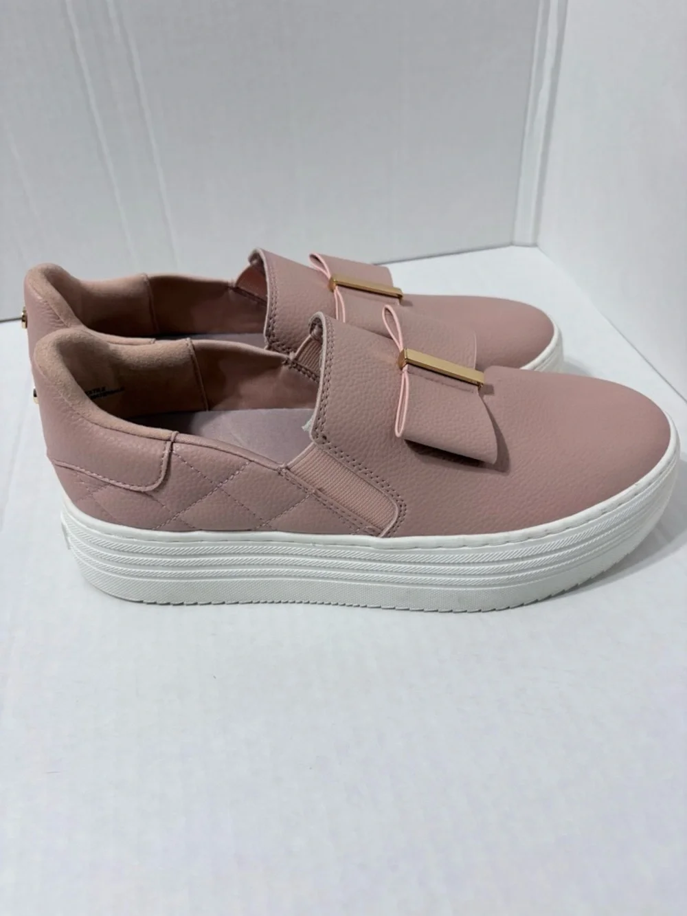 Joy Luxe Bow Slip-on Leather Platform Sneakers Blush Pink   Orthotic Insoles 8